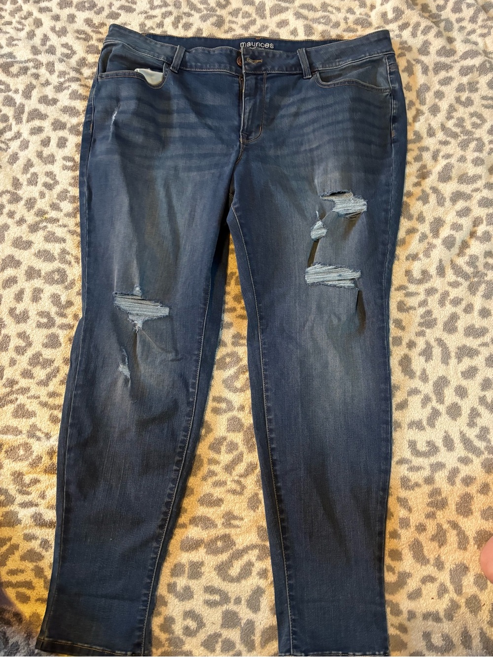 Maurices Dark Blue Distressed Skinny Jeans. Short length.